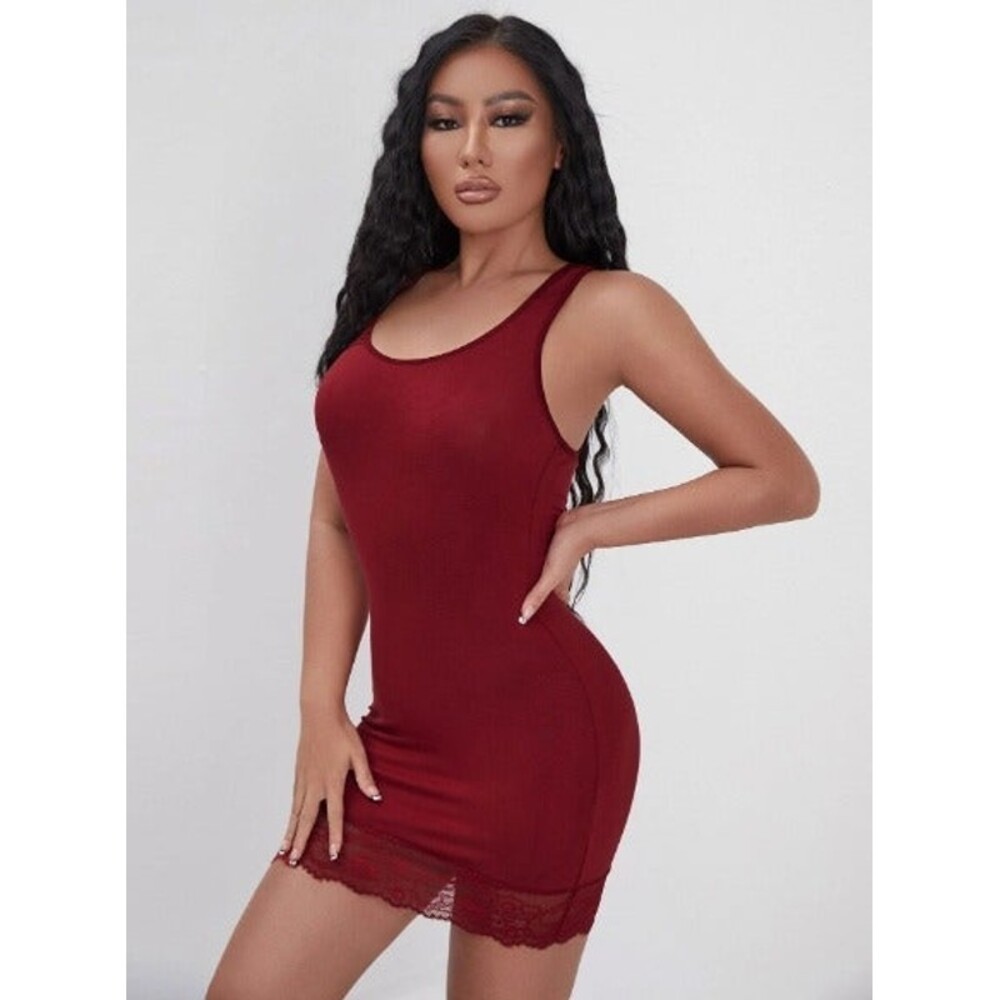 Size 12 XL Red Contrast Mesh Babydoll With Thong